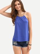 Romwe Blue Tie Back Metal Decorated Tank Top
