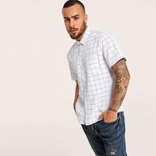 Romwe Guys Grid Print Curved Hem Shirt