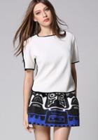 Romwe Short Sleeve Top With Abstract Print Skirt
