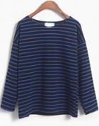 Romwe Black And Blue Striped Oversized Shirt