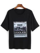 Romwe Patch Print Black T-shirt
