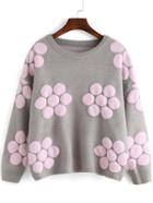 Romwe Flower Patterned Loose Sweater