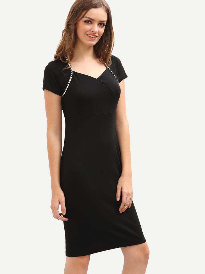Romwe Sweetheart Neckline Pencil Dress - Black