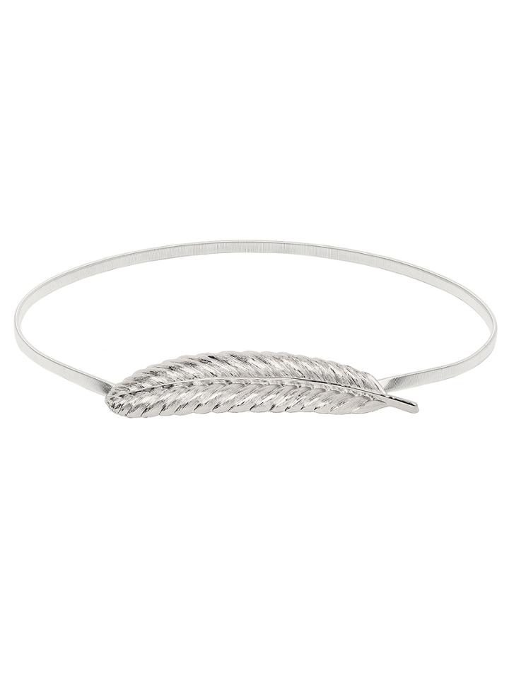 Romwe Polished Feather Buckle Silver Metal Elastic Belt