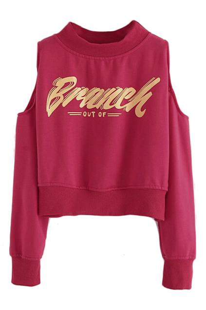 Romwe Letters Print Off Shoulder Sweatshirt