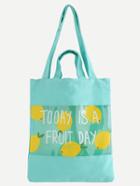 Romwe Pale Green Lemon Print Shoulder Bag