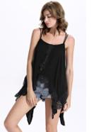 Romwe Black Lace Trimmed Caged Asymmetric Cami Top
