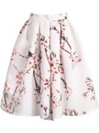 Romwe Floral Pleated White Skirt
