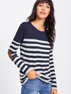 Romwe Contrast Elbow Patch Striped Tee