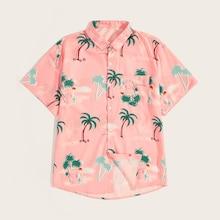 Romwe Guys Plants Print Pocket Detail Shirt