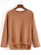 Romwe Dip Hem Loose Khaki Sweatshirt