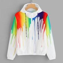 Romwe Tie Dye Zip Up Hooded Jacket