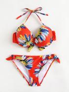 Romwe Calico Print Tie Side Bikini Set