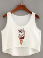 Romwe Ice Cream Print High Low Crop Tank Top