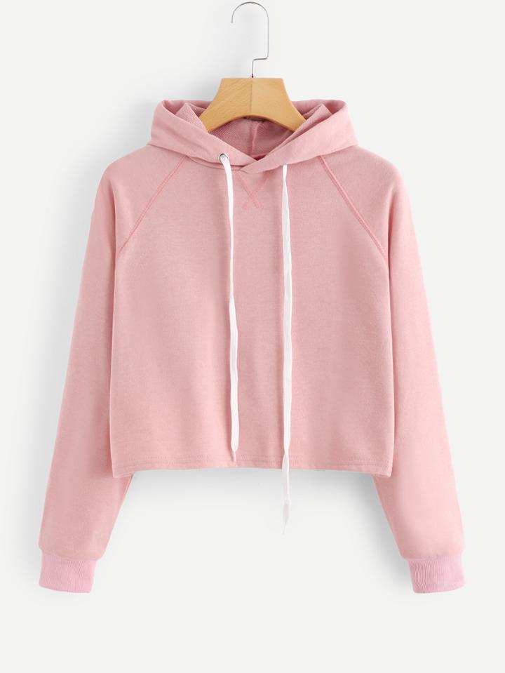 Romwe Raglan Sleeve Drawstring Hoodie