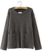 Romwe With Pockets Grey Sweater