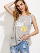 Romwe Grey Varsity Print Mesh Basketball Top