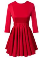 Romwe Red Zipper Backless Pleated Flare Dress
