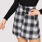 Romwe Plus Plaid Grommet Detail Skirt