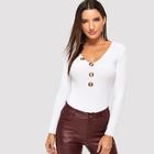 Romwe Slim Fitted Button Detail Sweater