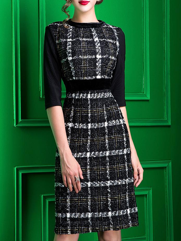 Romwe Black Crew Neck Knee Length Sheath Dress