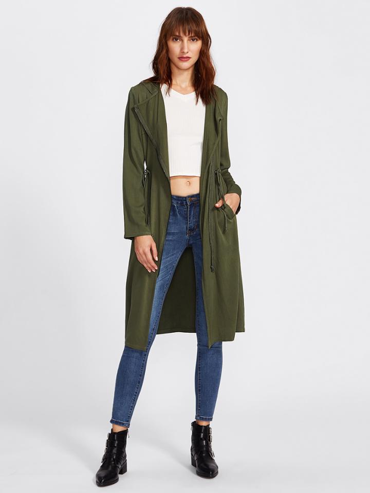 Romwe Drawstring Longline Hoodie Coat