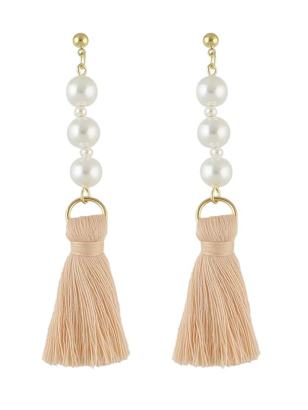 Romwe Pink Color Latest Fashion Pearl Thread Tassel Chain Earrings