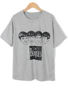 Romwe Head Letter Print Loose Grey T-shirt