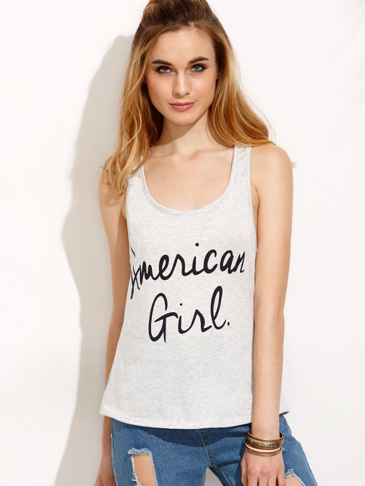 Romwe Grey Heathered Knit Letter Print Tank Top