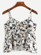 Romwe Multicolor Random Flower Print Wrap Cami Top