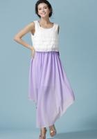 Romwe Color-block Ruffle Chiffon Dress