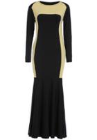 Romwe Long Sleeve Color-block Trumpet Dress