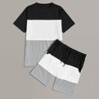 Romwe Guys Cut And Sew Tee With Shorts