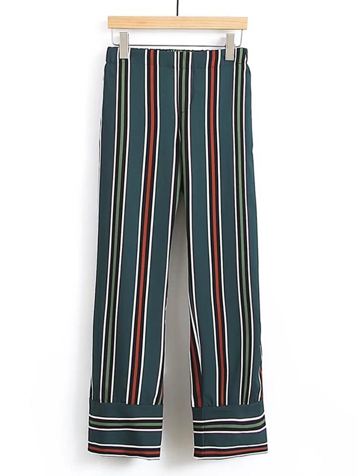 Romwe Straight Leg Striped Pants