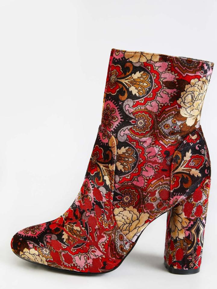 Romwe Vintage Inspired Patterned Ankle Booties Multi