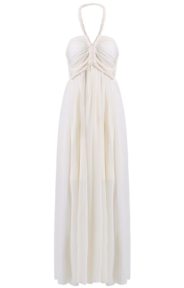 Romwe Halter Neck Pleated Maxi Dress