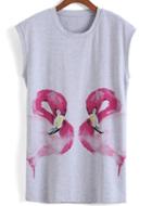 Romwe Flamingos Print Long T-shirt