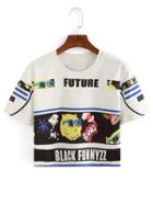 Romwe Cartoon Print Crop T-shirt