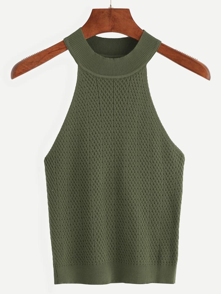 Romwe Olive Green Halter Neck Knit Top