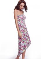 Romwe Multicolor Strapless Florals High Low Beach Dress
