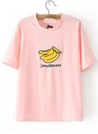 Romwe Banana Letter Embroidered Pink T-shirt