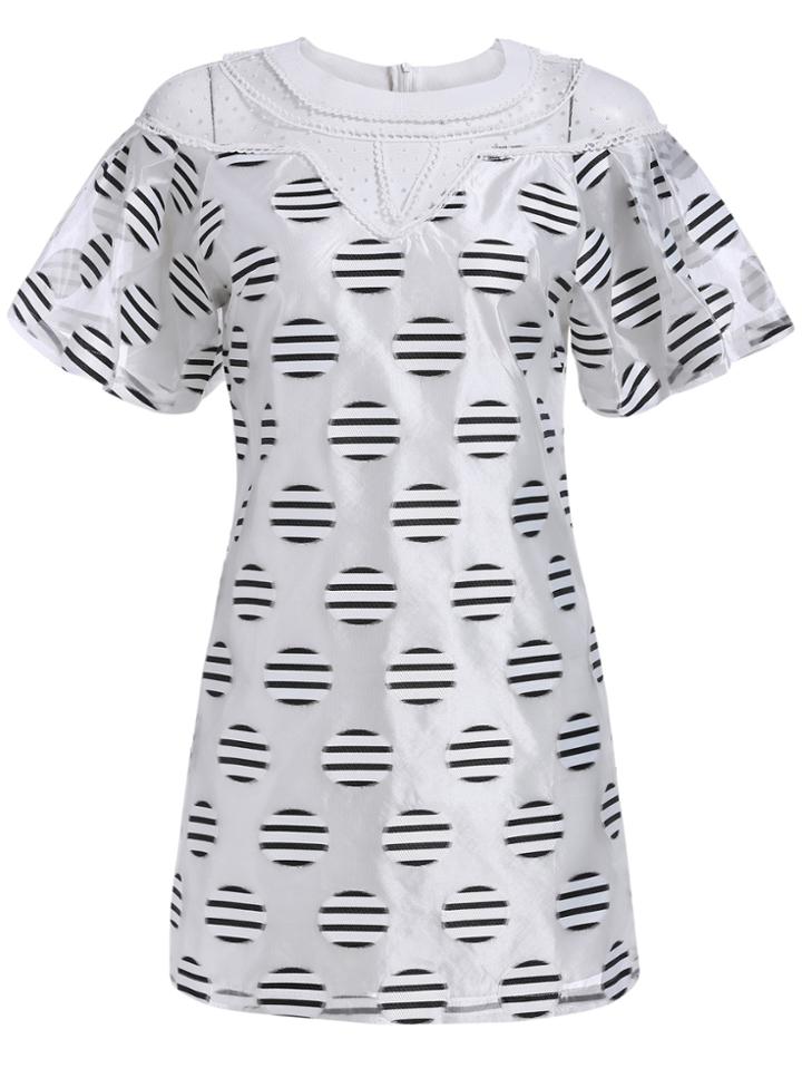 Romwe Butterfly Sleeve Contrast Mesh Polka Dot Dress