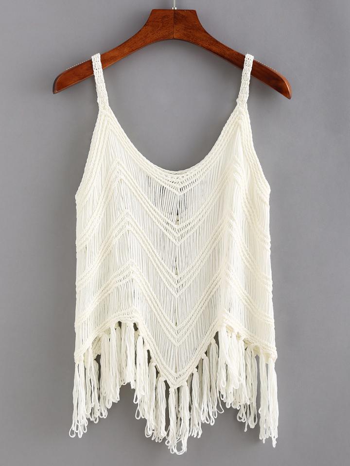 Romwe Fringe Hollow Out Crochet Cami Top