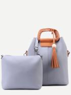 Romwe Grey Faux Leather Tassel Trim Shoulder Bag Set
