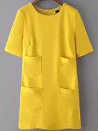 Romwe Short Sleeve Yellow Tshirt Dress With Pockets