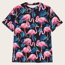 Romwe Men Flamingo Print Tee