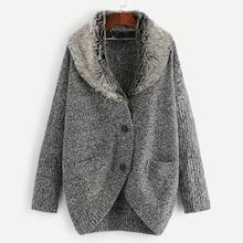 Romwe Contrast Faux Fur Neck Sweater Coat