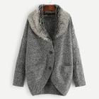 Romwe Contrast Faux Fur Neck Sweater Coat