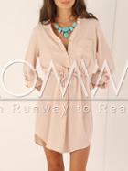 Romwe Pink Long Sleeve Lapel Dress