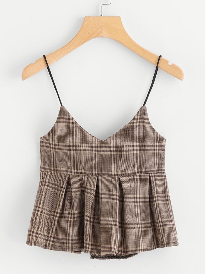Romwe Wales Check Pep Hem Cami Top